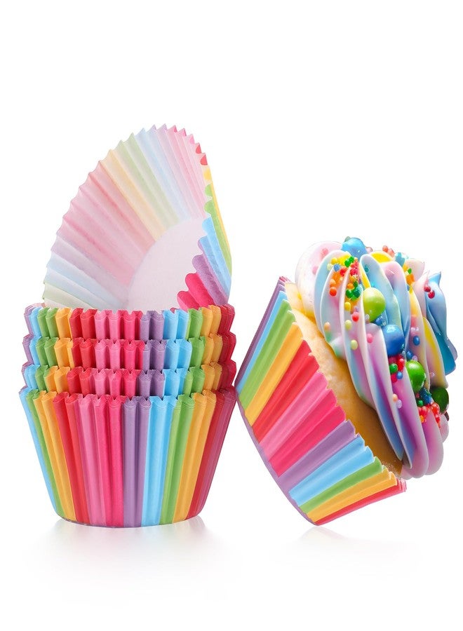 TRUSBER Rainbow Cupcake Liners, 100 Pieces Greaseproof Paper Muffin Wrappers Nonstick Muffin Molds Baking Cup Holders for Wedding, Birthday, Baby Shower or Holiday Party - Image 1