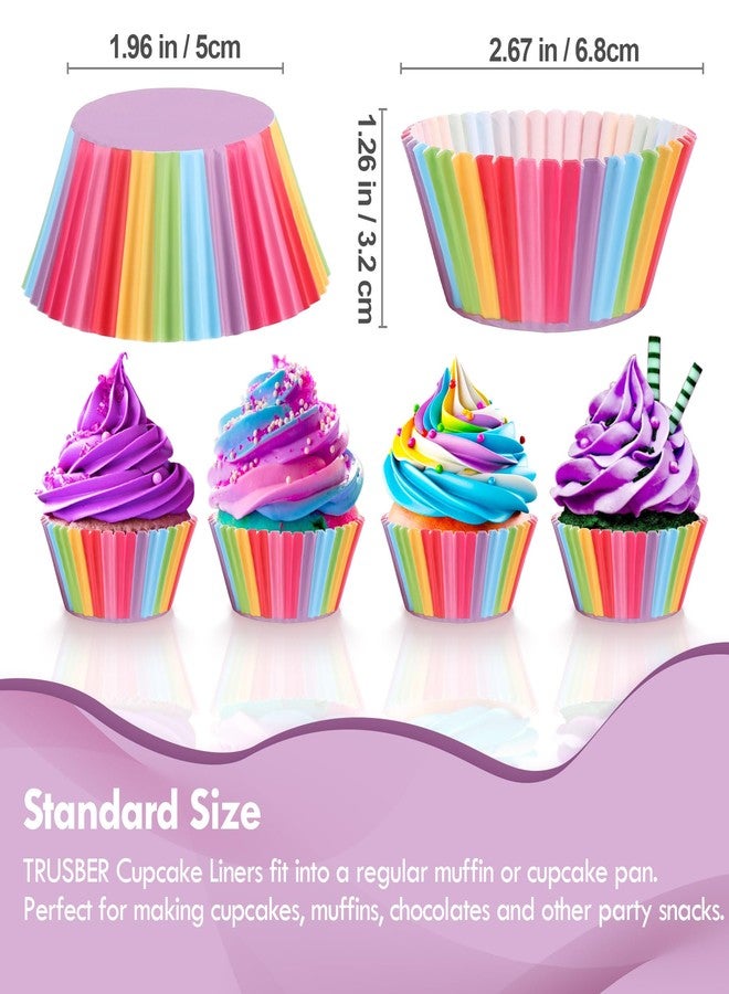 TRUSBER Rainbow Cupcake Liners, 100 Pieces Greaseproof Paper Muffin Wrappers Nonstick Muffin Molds Baking Cup Holders for Wedding, Birthday, Baby Shower or Holiday Party - Image 2