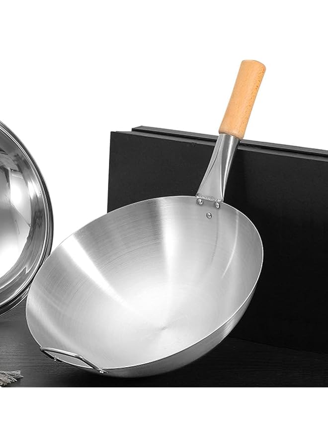 ECVV Stainless Steel Wok Pan Stir Fry Pan Deep Frying Wok Frying Skillet with Wooden Handle 34cm - Image 4