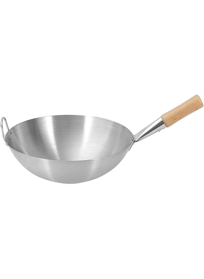 ECVV Stainless Steel Wok Pan Stir Fry Pan Deep Frying Wok Frying Skillet with Wooden Handle 34cm - Image 1