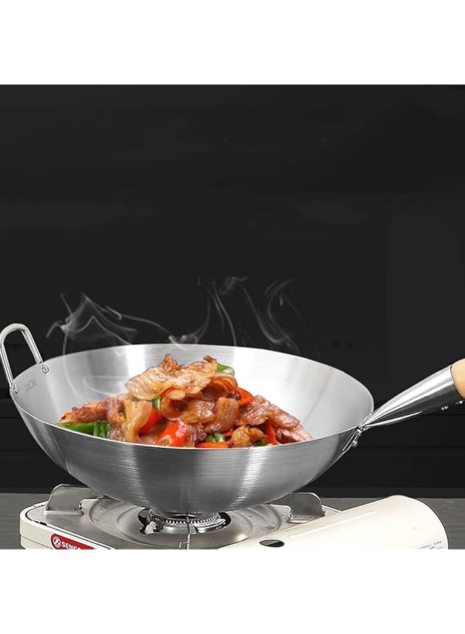 ECVV Stainless Steel Wok Pan Stir Fry Pan Deep Frying Wok Frying Skillet with Wooden Handle 34cm - Image 3