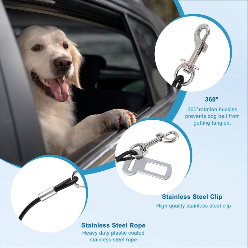 Mogoko Chew Proof Dog Car Seatbelt Safety Restraint Pet No-Chew Tether Cable Stainless Steel Dog Leash Vehicle Seat Belt Strap with Double Clip and Latch Attachment (M Size,31 inch) - Image 5