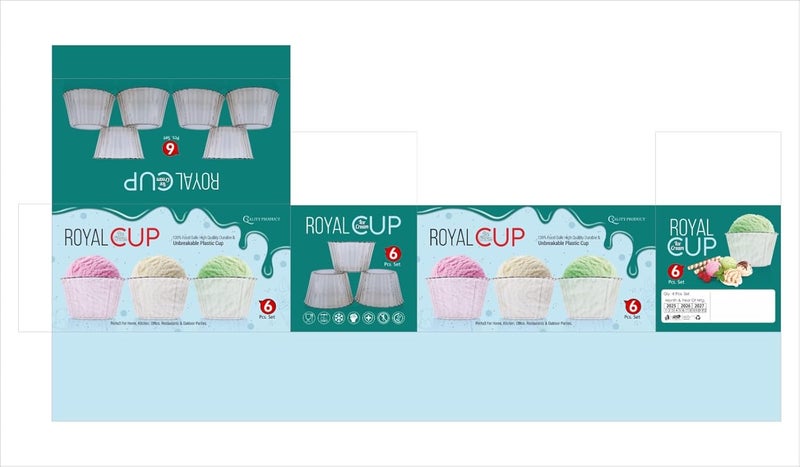HAPPI Unbreakable Plastic Transparent Ice Cream Cup Royal Ice Cream Bowl Dessert Bowl Line of Line Design Pudding Cup Bowls 350 ml Pack of 6 - Image 4