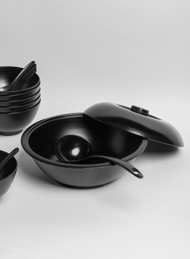 Premium 15 Piece Melamine Soup Set for 6 People Matte Black Dishwasher Safe | Soup and Soup Spoon Plates Set | Healthy Melamine Dinner Set - Image 2