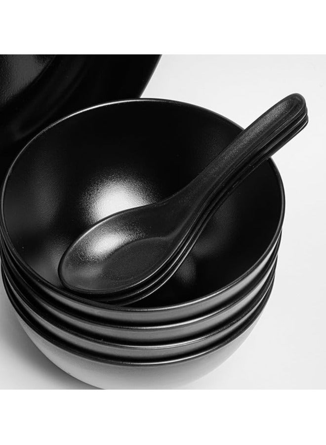 Premium 15 Piece Melamine Soup Set for 6 People Matte Black Dishwasher Safe | Soup and Soup Spoon Plates Set | Healthy Melamine Dinner Set - Image 4