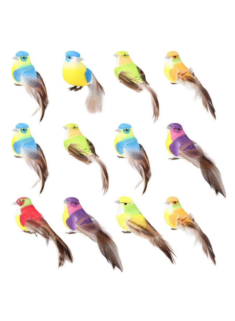 12 Pcs Artificial Foam Feather Birds Figurines Clip On Bird Tree Decorations for DIY Crafts Home Garden Wedding Party Decorations Cute Realistic Design Wide Application - Image 1