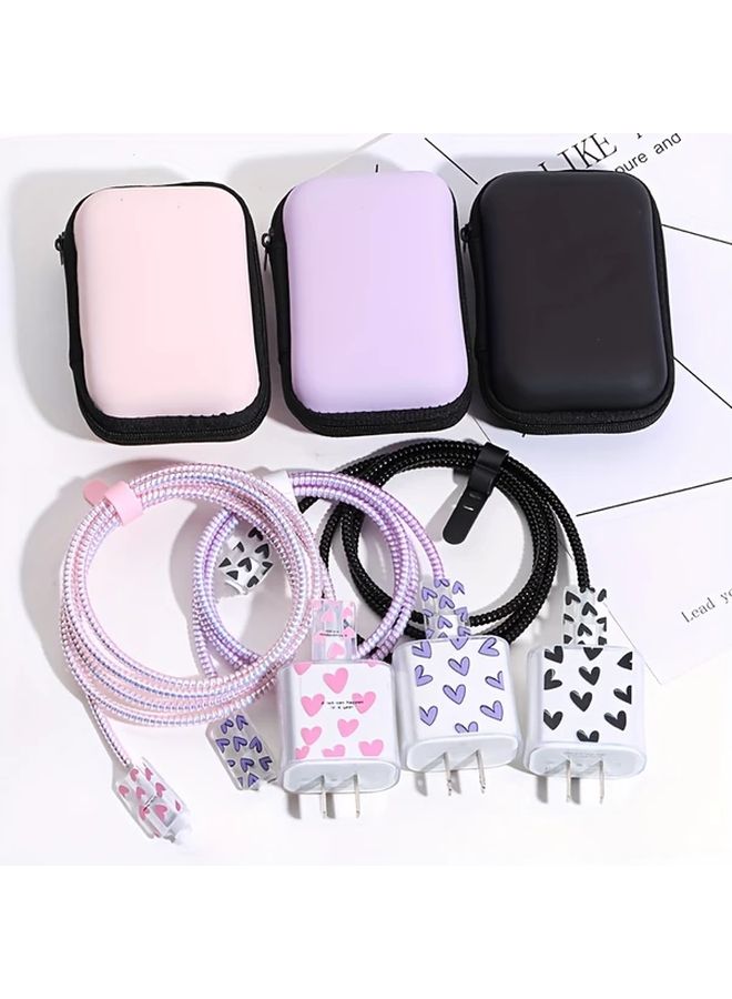 6 Piece Pink Data Cable Organizer Set With Fast Charging TPU Cases Cord Management Kit - Image 5