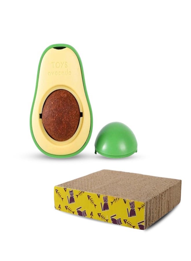 Healing Leaf Cat Scratcher & Catnip Toy Combo Set of 2 | Square Shape Scratch Pad with Rotatable Catnip Balls for Teeth Cleaning, Biting & Deep Stress Relief | Furniture Protector & Fun Toy for Cats & Kittens - Image 1