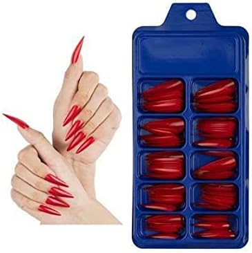 100 x Natural Look False Nail Tips 10 Sizes Matte Full Cover Long StilettoPointy Fake Nails Art Manicure Coffin Hight Quality French Nail UK RED POINTY