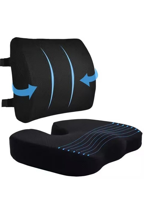Seat Cushion And Lumbar Support Pillow Set, Memory Cotton Seat Cushion, Suitable For Car Office, Computer Chair, Wheelchair