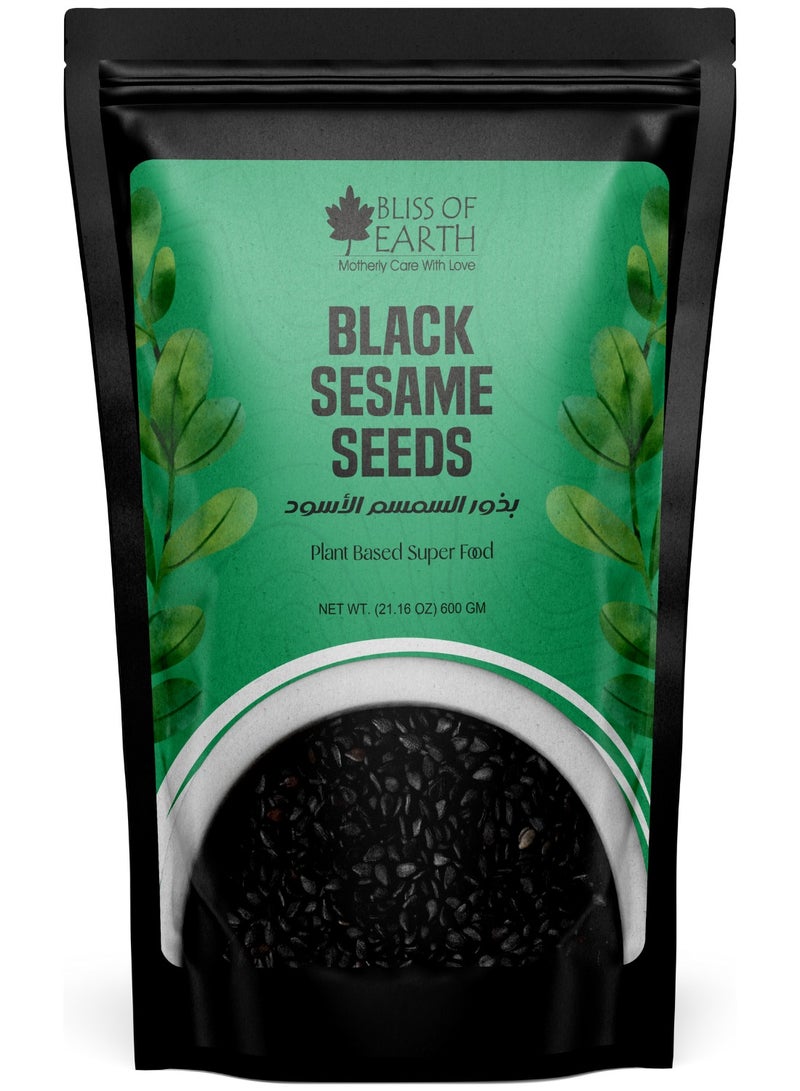 BLISS OF EARTH 600g unhulled Black Sesame Seeds Kaale Til Fresh & Fiber Rich Great for Cooking & Baking - Image 1