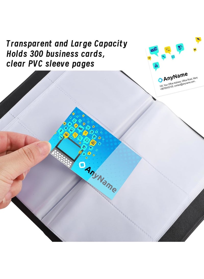 SOLARAE Business Card Organizer Book, 300 Capacity PU Waterproof Credit Card Holder Book, Portable Black Name Card Holders, Gift Card Organizer for Business Card, Credit Card, File Storage, Black - Image 3