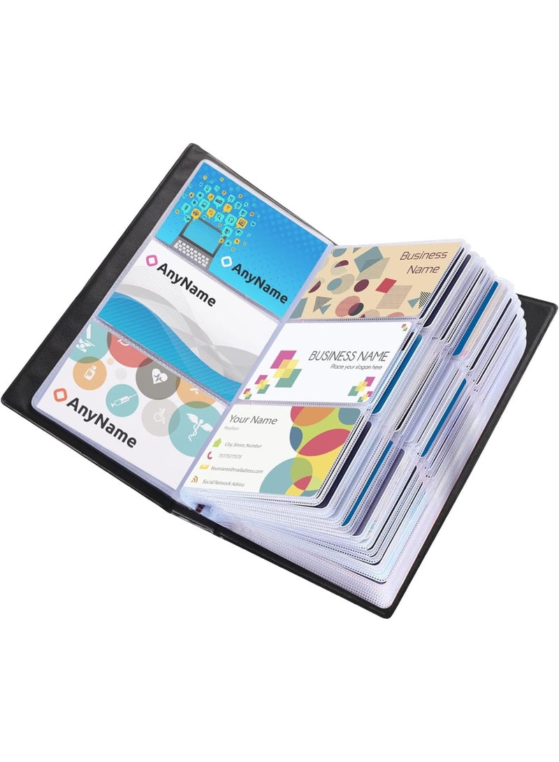 SOLARAE Business Card Organizer Book, 300 Capacity PU Waterproof Credit Card Holder Book, Portable Black Name Card Holders, Gift Card Organizer for Business Card, Credit Card, File Storage, Black - Image 1
