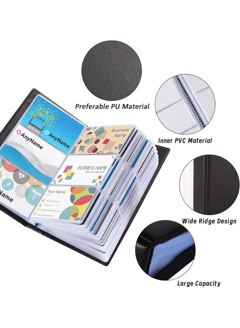 SOLARAE Business Card Organizer Book, 300 Capacity PU Waterproof Credit Card Holder Book, Portable Black Name Card Holders, Gift Card Organizer for Business Card, Credit Card, File Storage, Black - Image 2