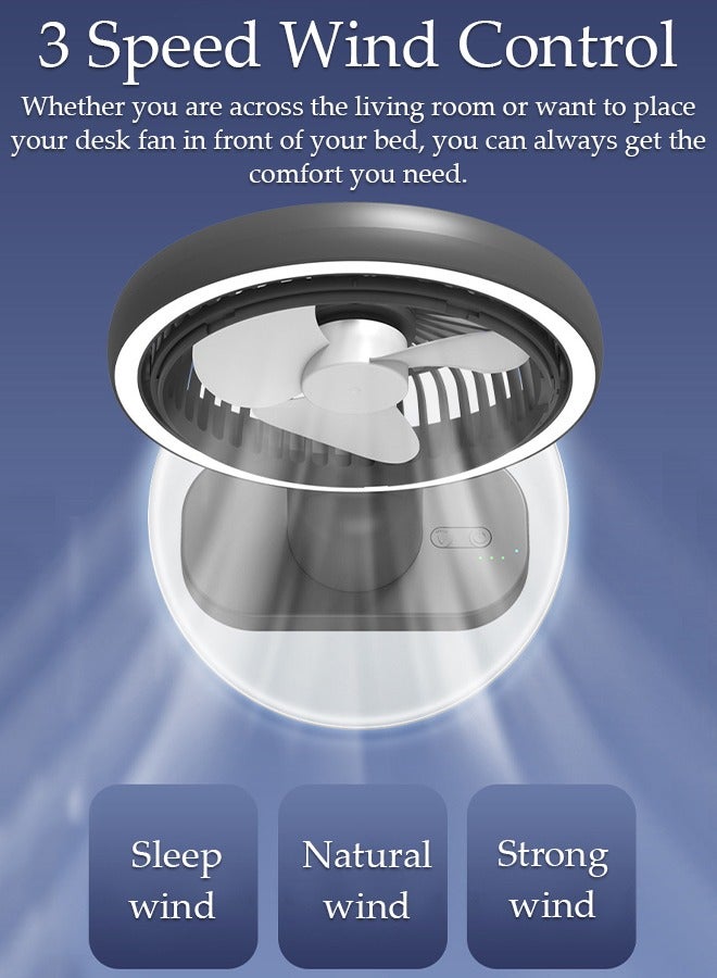 DUNISO مروحة طاولة متعددة الوظائف، مروحة تعمل بالبطارية قابلة لإعادة الشحن مع ضوء LED، مروحة USB هادئة، مروحة مكتب تدور 120 درجة، مع 3 سرعات للمنزل والمكتب والسفر والتخييم والهواء الطلق ومروحة داخلية - Image 5