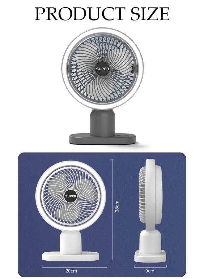 DUNISO مروحة طاولة متعددة الوظائف، مروحة تعمل بالبطارية قابلة لإعادة الشحن مع ضوء LED، مروحة USB هادئة، مروحة مكتب تدور 120 درجة، مع 3 سرعات للمنزل والمكتب والسفر والتخييم والهواء الطلق ومروحة داخلية - Image 4