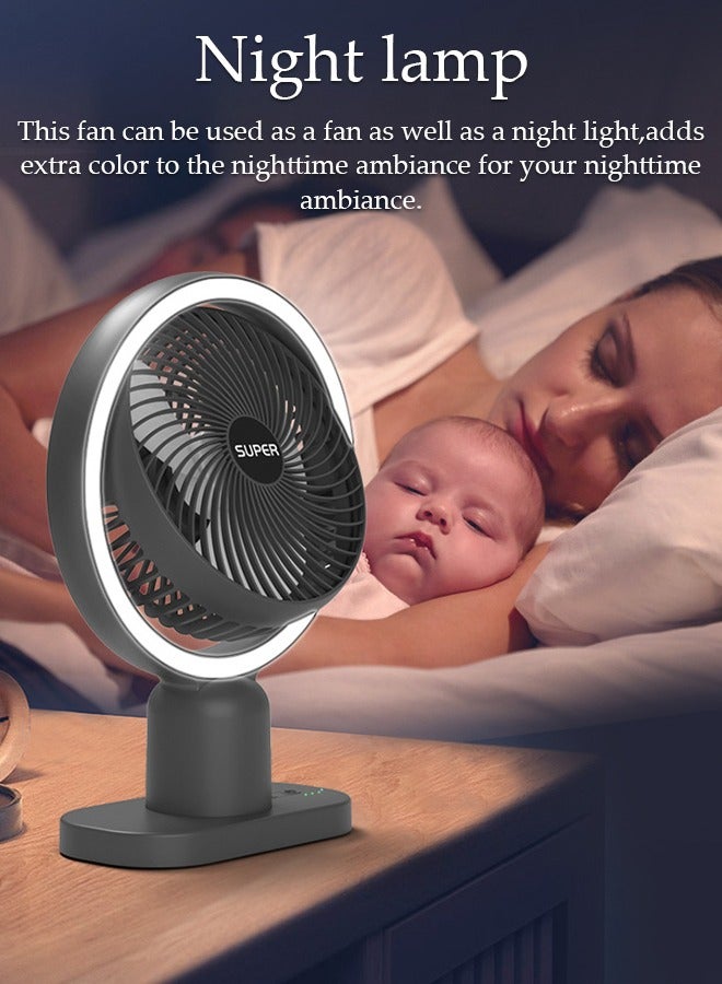 DUNISO مروحة طاولة متعددة الوظائف، مروحة تعمل بالبطارية قابلة لإعادة الشحن مع ضوء LED، مروحة USB هادئة، مروحة مكتب تدور 120 درجة، مع 3 سرعات للمنزل والمكتب والسفر والتخييم والهواء الطلق ومروحة داخلية - Image 2