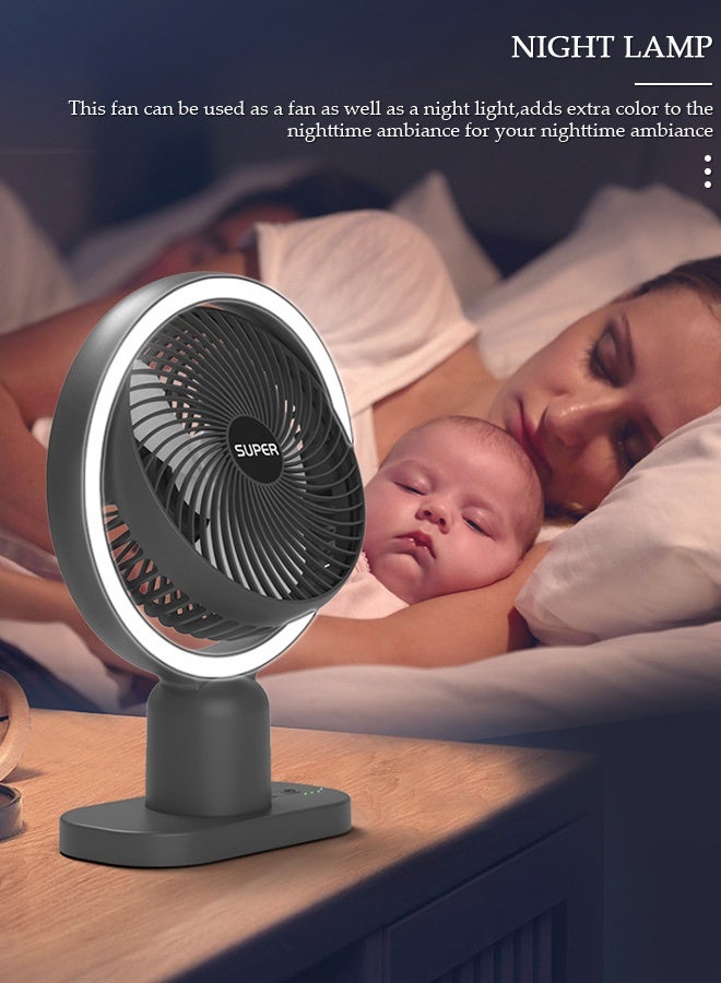 DUNISO مروحة طاولة متعددة الوظائف، مروحة تعمل بالبطارية قابلة لإعادة الشحن مع ضوء LED، مروحة USB هادئة، مروحة مكتب تدور 120 درجة، مع 3 سرعات للمنزل والمكتب والسفر والتخييم والهواء الطلق ومروحة داخلية - Image 5