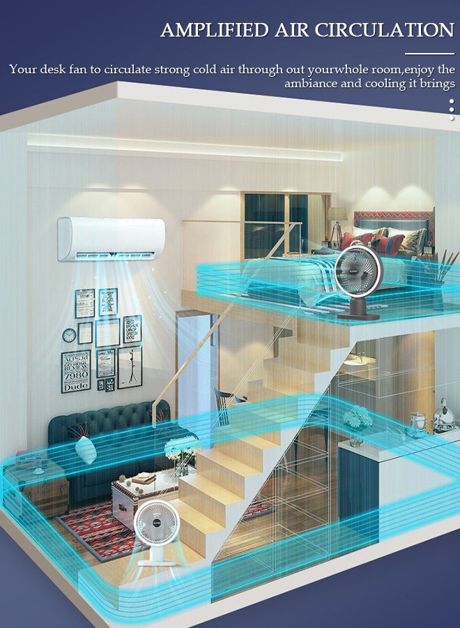 DUNISO مروحة طاولة متعددة الوظائف، مروحة تعمل بالبطارية قابلة لإعادة الشحن مع ضوء LED، مروحة USB هادئة، مروحة مكتب تدور 120 درجة، مع 3 سرعات للمنزل والمكتب والسفر والتخييم والهواء الطلق ومروحة داخلية - Image 4