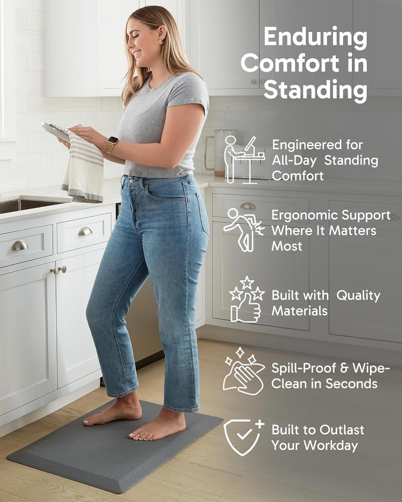 Ophanie Kitchen Mats for Floor,3/4 inch Thick,20x39 Anti Fatigue Cushioned Mat with 99+ Pairs of Anti-Slip Bottom Ridges,Kitchen Rugs,Waterproof,Comfort Ergonomic Standing Mat for Office,Home,Sink - Image 3