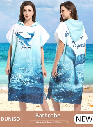 Hooded Bathrobe for Adults, Microfiber Towel Poncho with Hood, Quick Dry Surf Poncho, Lightweight Pool Poncho Men Women Hooded Beach Towel for Water Sports Outdoor