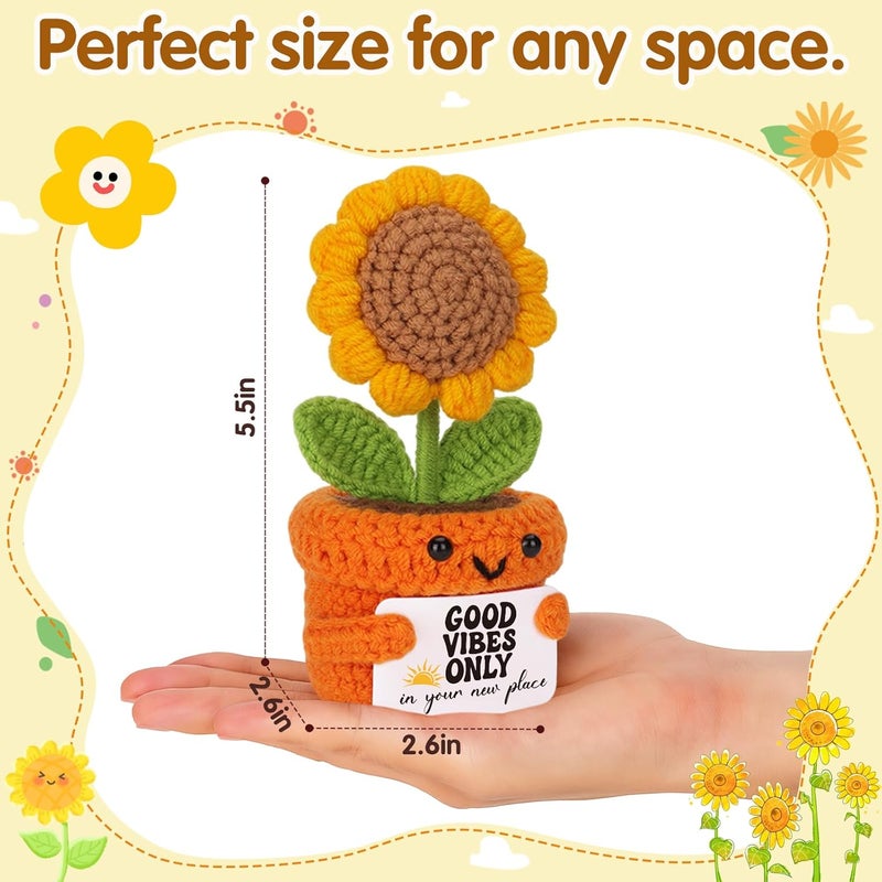 Frabaca Crochet Sunflower Housewarming Gift – Good Vibes Only in Your New Place – Christmas Stocking Stuffer Positive Affirmation Plush for Friend, Coworker, Roommate, New Home or Office Decor - Image 4