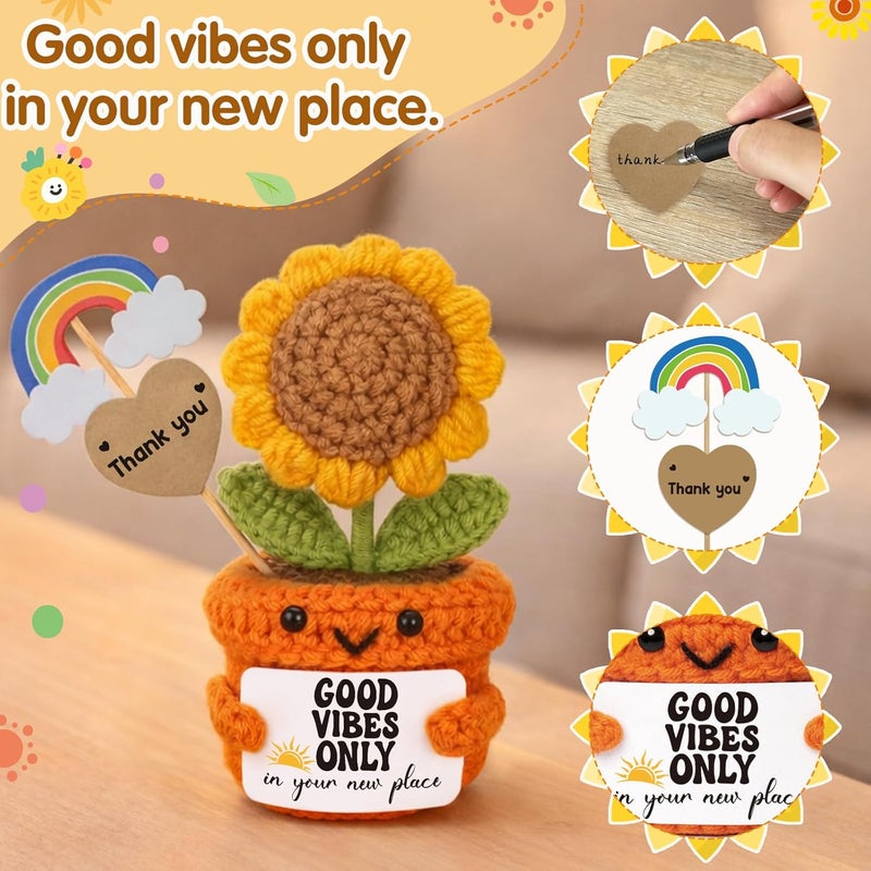 Frabaca Crochet Sunflower Housewarming Gift – Good Vibes Only in Your New Place – Christmas Stocking Stuffer Positive Affirmation Plush for Friend, Coworker, Roommate, New Home or Office Decor - Image 2