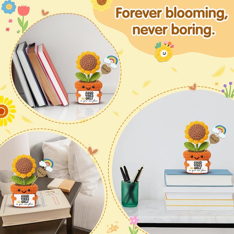 Frabaca Crochet Sunflower Housewarming Gift – Good Vibes Only in Your New Place – Christmas Stocking Stuffer Positive Affirmation Plush for Friend, Coworker, Roommate, New Home or Office Decor - Image 5