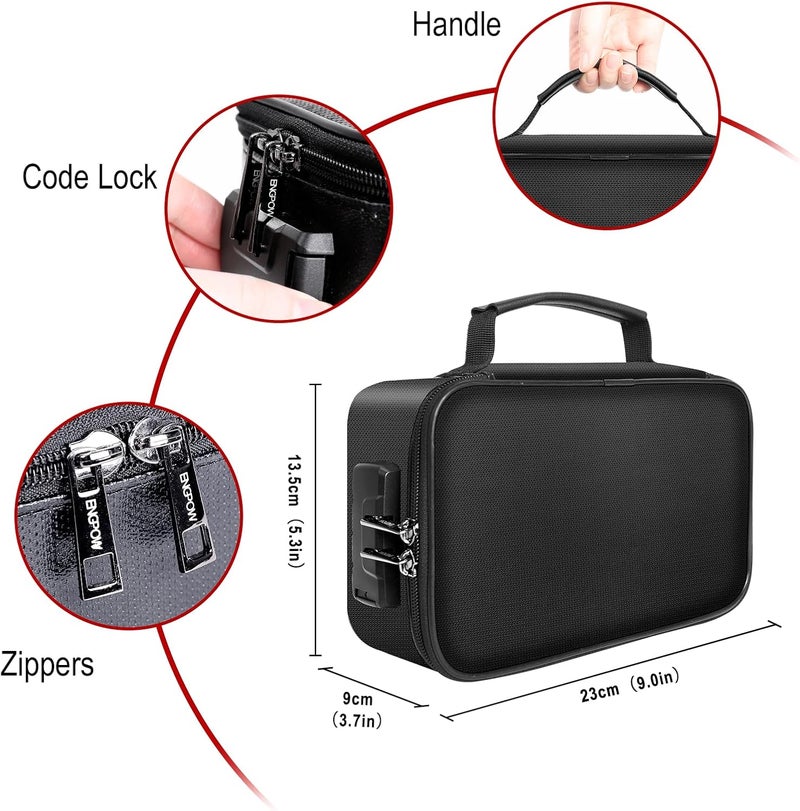 ENGPOW Small Fireproof Storage Organizer Case with Lock(9”x 5.3”x 3.7”), 3-Layer Soft Money Safe Coin Organizer Wallet Bag for Cash,Card,Passport,Check,Bill,Travel Home Organizer Carrying Case,Black - Image 5