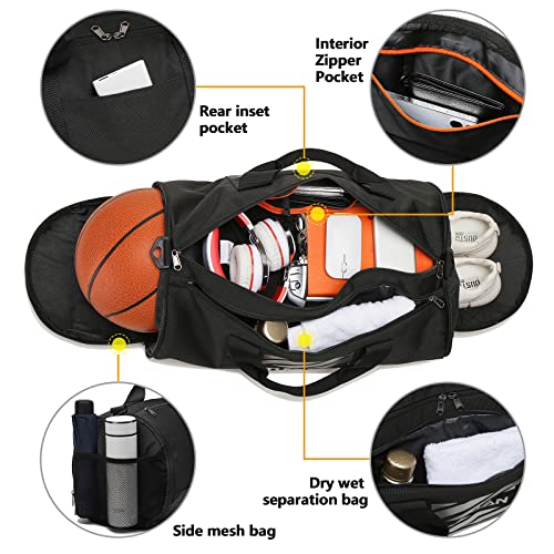 TUGUAN Gym Bag for Men Women with Wet Pocket & Shoe Compartment Travel Duffle Bag Man Sport Basketball Football Bag Weekend Overnight Duffel Bag Gym Tote bag 40L, Black - Image 4
