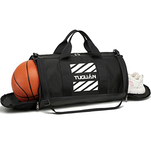 TUGUAN Gym Bag for Men Women with Wet Pocket & Shoe Compartment Travel Duffle Bag Man Sport Basketball Football Bag Weekend Overnight Duffel Bag Gym Tote bag 40L, Black - Image 1