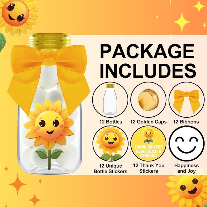 Ethisa Small 12 Pack Sunflower Party Favors - DIY Candy Jars with Ribbons and Stickers - Party Decoration Bottles for Birthday, School Classroom, Baby Shower, Bridal Shower, and Wedding - Sun Flower - Image 2