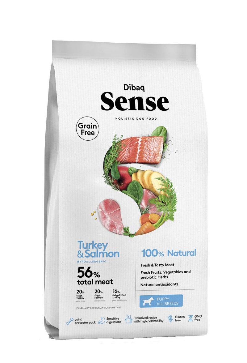 Dibaq Sense Puppy Turkey & Salmon Grain Free Hypoallergenic All Breeds Dog Gravy Food (2 Kg), 1 Count - Image 1