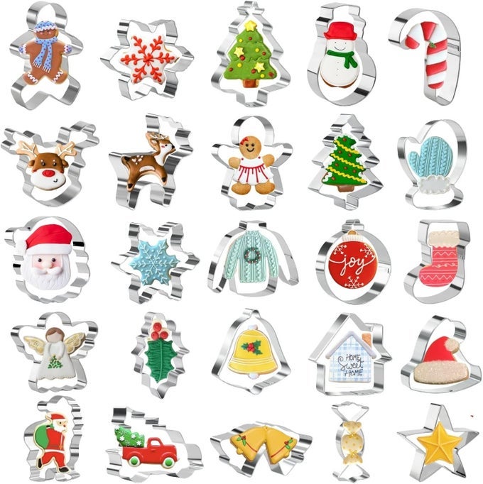 CHRISTMAS COOKIE CUTTERS SET OF 25 STAINLESS STEEL CHRISTMAS BISCUIT CUTTER SNOWMAN GINGERBREAD MAN SNOWFLAKE CHRISTMAS TREE BEER MORE SHAPES FOR BAKING XMAS