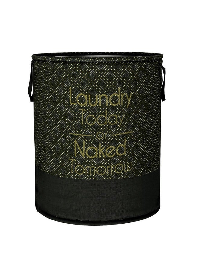 Kuber Industries Polyester Foldable Laundry Basket, Non-Woven Round Basket For Clothes, Toy Storage, 45L, Golden Dot, Black, 36 Cm X 47 Cm - Image 1
