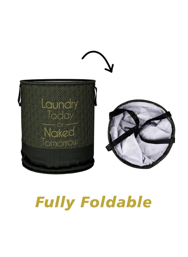 Kuber Industries Polyester Foldable Laundry Basket, Non-Woven Round Basket For Clothes, Toy Storage, 45L, Golden Dot, Black, 36 Cm X 47 Cm - Image 2