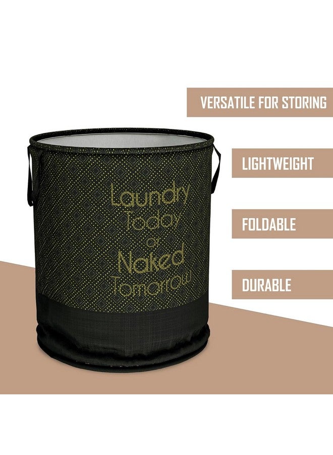 Kuber Industries Polyester Foldable Laundry Basket, Non-Woven Round Basket For Clothes, Toy Storage, 45L, Golden Dot, Black, 36 Cm X 47 Cm - Image 4