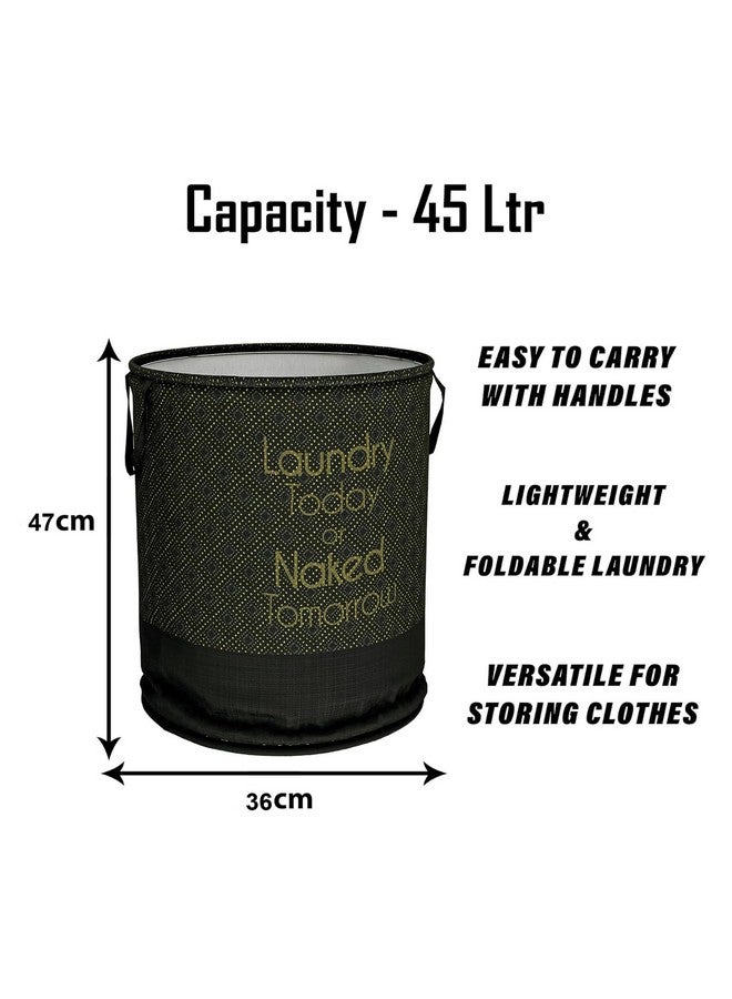 Kuber Industries Polyester Foldable Laundry Basket, Non-Woven Round Basket For Clothes, Toy Storage, 45L, Golden Dot, Black, 36 Cm X 47 Cm - Image 3