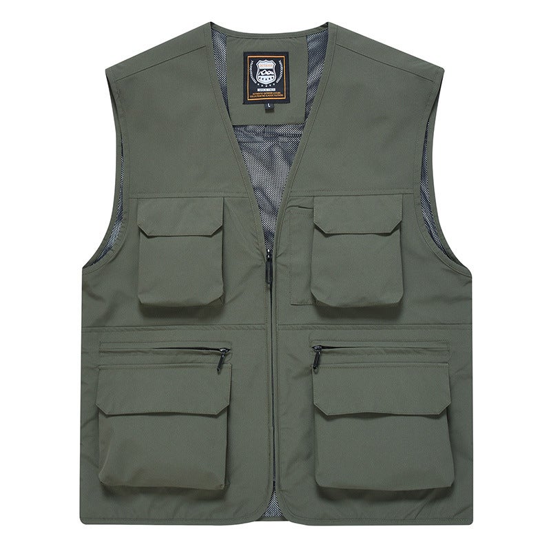 A minimum order work vest printed logo multi-pocket grid staff reflective safety vest photography vest overalls TC8811 Army Green
