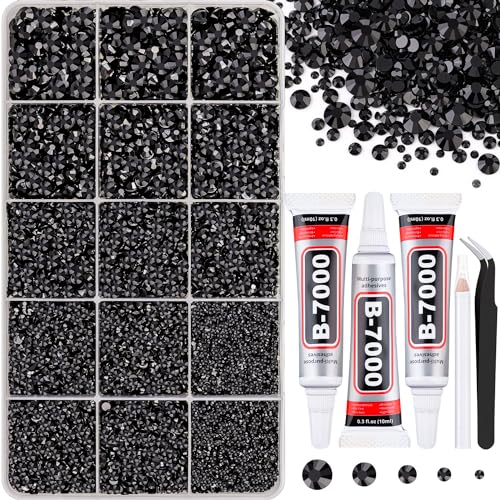 TINKRSTUFF 16000Pcs Resin Jelly Rhinestones for Crafting, Black Rhinestones Flatback Gems, Bedazzling Crystal with 3Pcs 10ml B7000 Jewelry Glue for DIY Crafts Clothing Tumblers Shoes Fabric Nail Art - Image 1