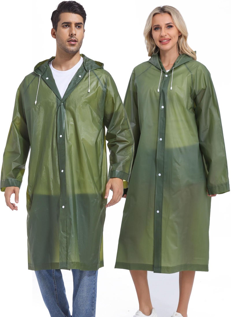 Borogo Rain Ponchos for Adults Reusable 2Pcs Raincoats Emergency Survival With Hoods And Sleeves for Women Men Green - Image 1