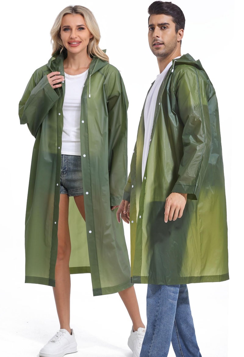 Borogo Rain Ponchos for Adults Reusable 2Pcs Raincoats Emergency Survival With Hoods And Sleeves for Women Men Green - Image 3