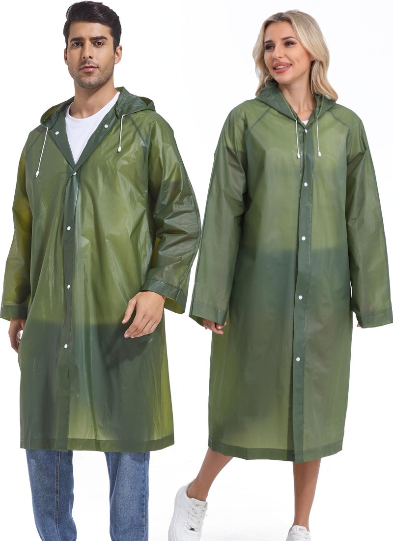 Borogo Rain Ponchos for Adults Reusable 2Pcs Raincoats Emergency Survival With Hoods And Sleeves for Women Men Green - Image 2