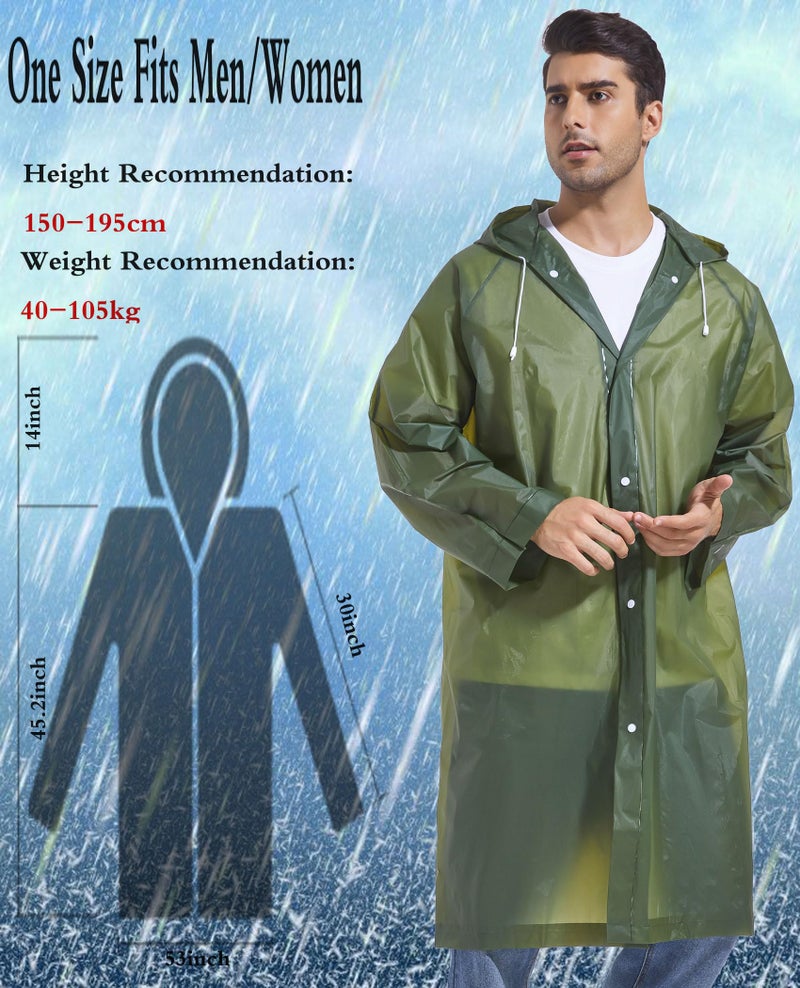 Borogo Rain Ponchos for Adults Reusable 2Pcs Raincoats Emergency Survival With Hoods And Sleeves for Women Men Green - Image 4