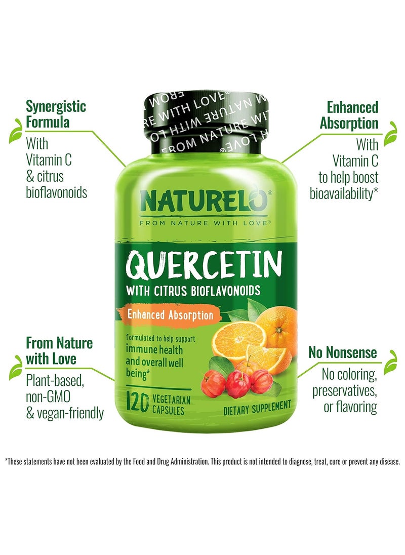 NATURELO كيرسيتين مع بيوفلافونويدات الحمضيات، امتصاص معزز، مُصمم لدعم صحة المناعة والرفاهية العامة، مكمل غذائي - 120 كبسولة نباتية  - Image 4