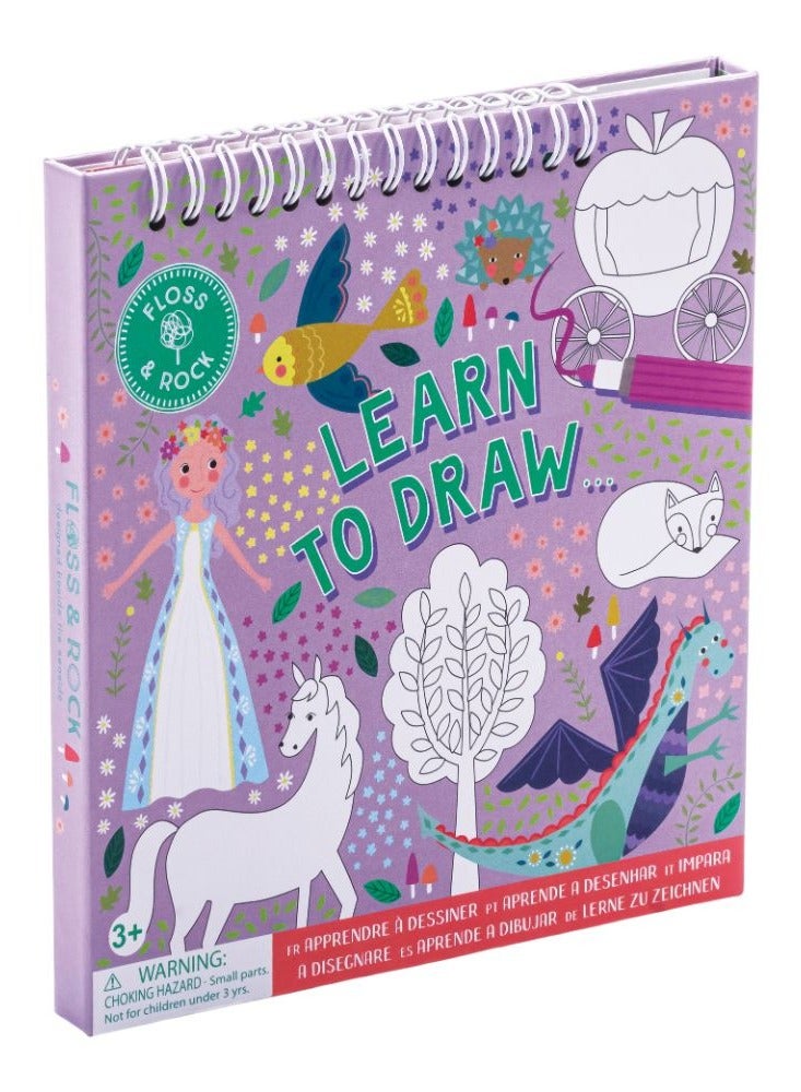 Floss & Rock Fairy Tale Learn to Draw - Creative Art Kit for Kids includes 8 step-by-step cards, 3 Dry Wipe Colored Pens, and A Dry Wipe Board - Image 1