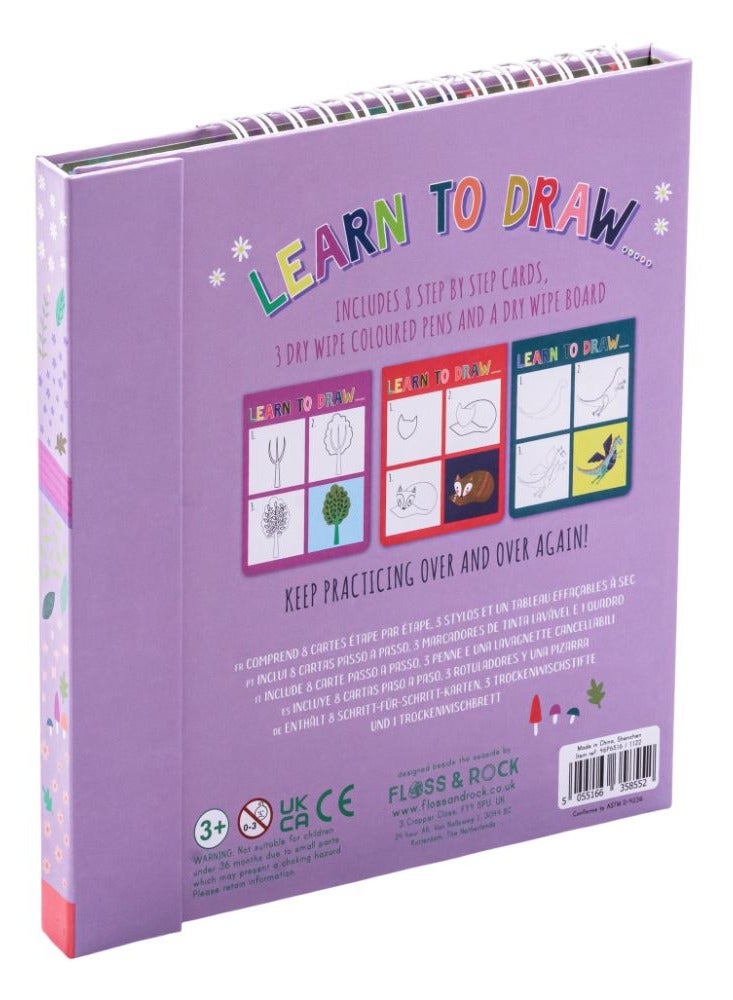 Floss & Rock Fairy Tale Learn to Draw - Creative Art Kit for Kids includes 8 step-by-step cards, 3 Dry Wipe Colored Pens, and A Dry Wipe Board - Image 2