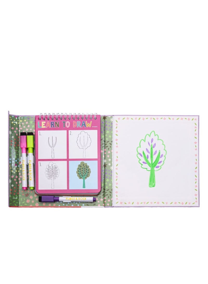 Floss & Rock Fairy Tale Learn to Draw - Creative Art Kit for Kids includes 8 step-by-step cards, 3 Dry Wipe Colored Pens, and A Dry Wipe Board - Image 3