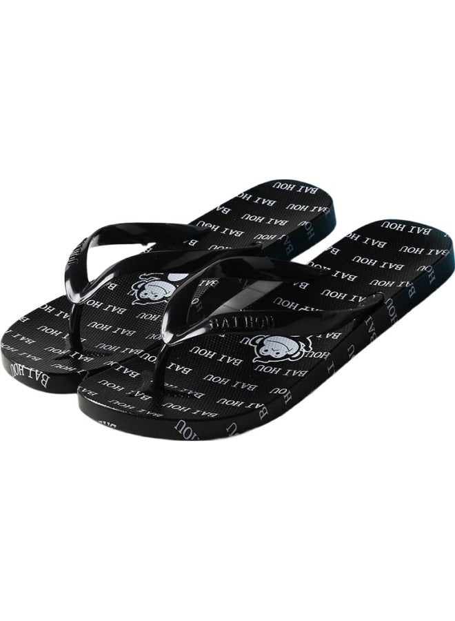 Baihou Men'S Flip Flops Four Seasons Outdoor Cartoon Black And White Print Beach Slippers R-17 Black Size 36-37 - Image 2
