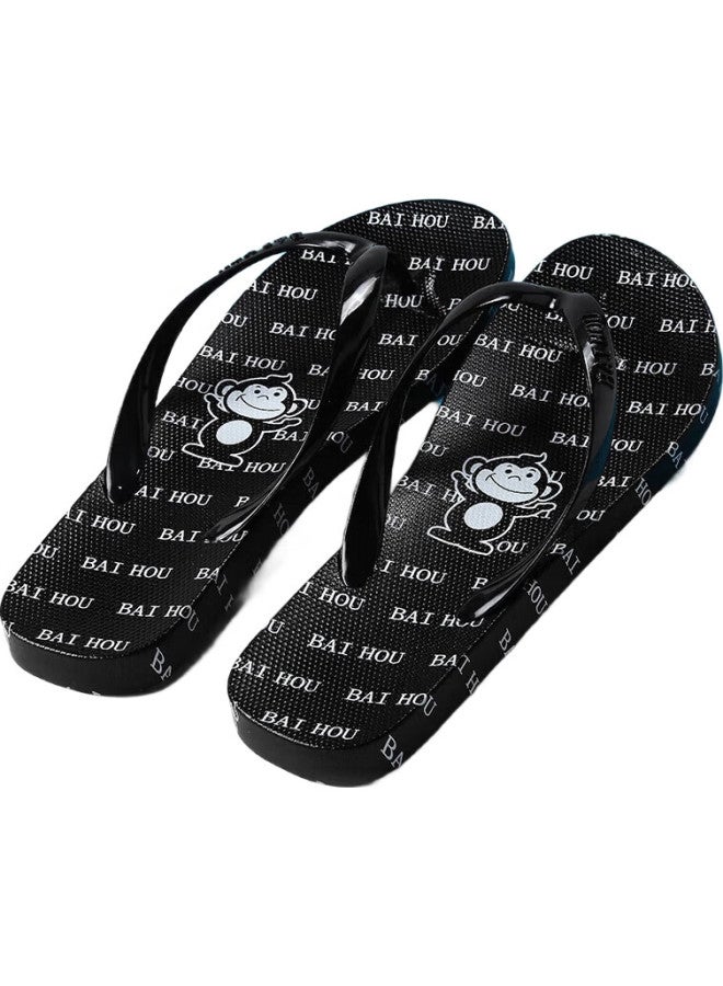 Baihou Men'S Flip Flops Four Seasons Outdoor Cartoon Black And White Print Beach Slippers R-17 Black Size 36-37 - Image 1